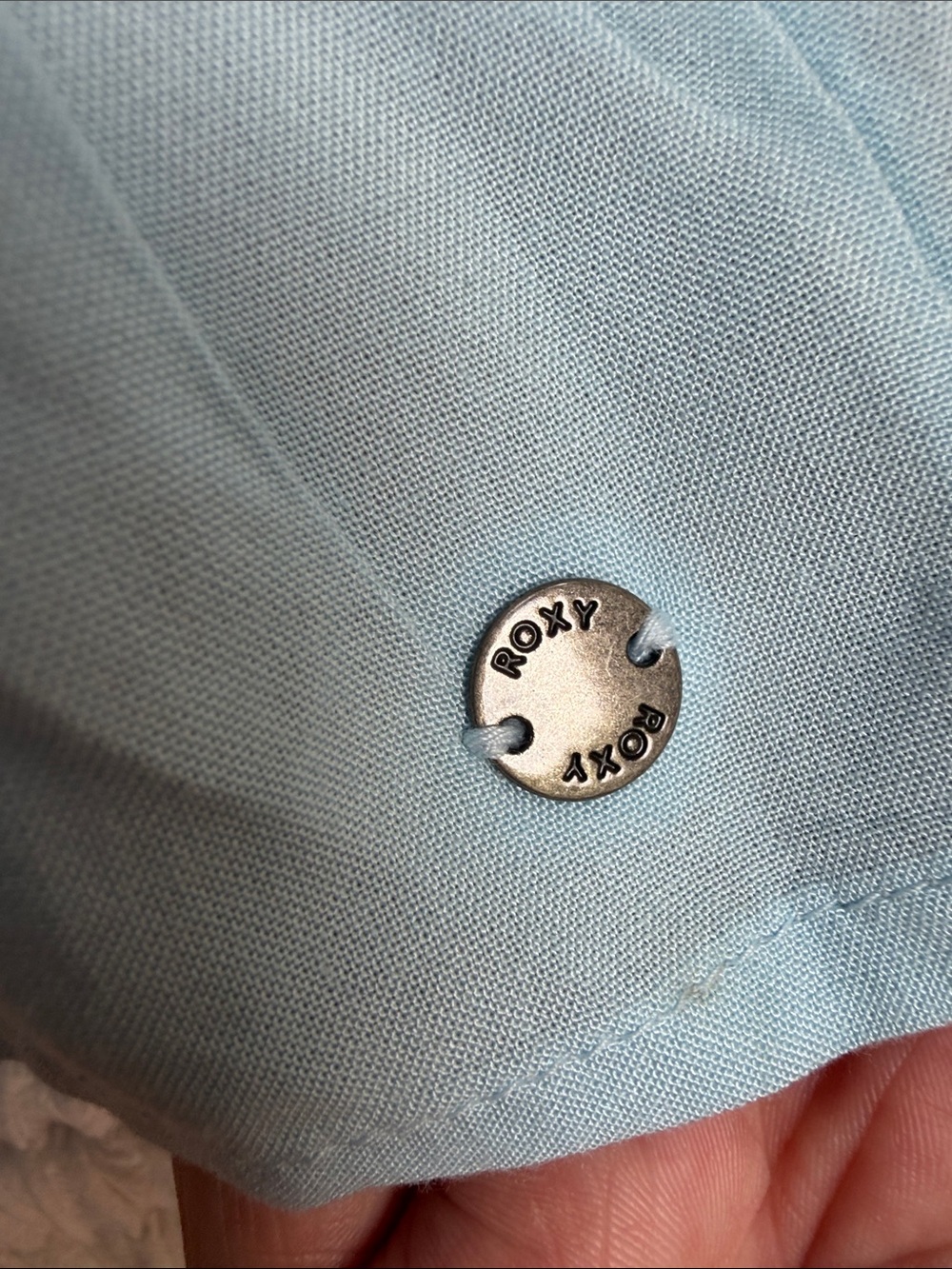 Roxy Light Blue Tie-Front Ruffle Crop Top - Picture 7 of 8